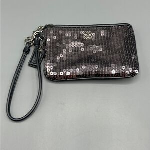 Coach Sequin Wristlet Clutch Gunmetal Gray